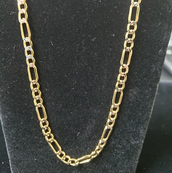 10kt Gold Figaro diamond Cut Design Chain